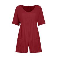 Monos De Verano Casuales Para Mujer Con Hombros Descubiertos Y Mangas Cortas Ruched Estilo Romper De Piernas Largas Con Bolsillos De Poliéster - details 50