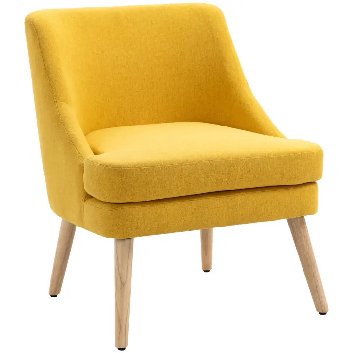 Silla de Salón Dormitorio Toque de Lino Madera Amarillo - 1