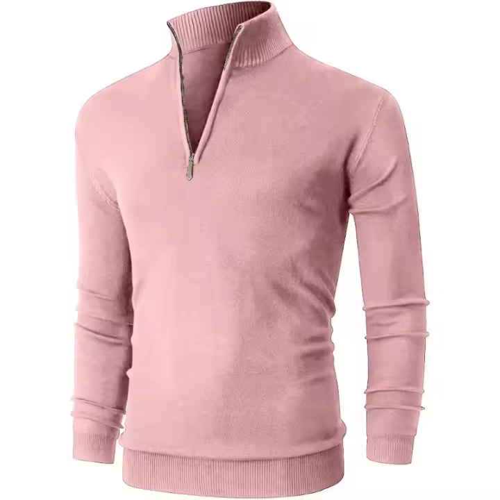Suéter De Cuello Alto Para Hombre Con Cierre De Cremallera a Medio Tamaño Manga Larga Estilo Casual Caliente Para Otoño E Invierno Streetwear Y Business - 1