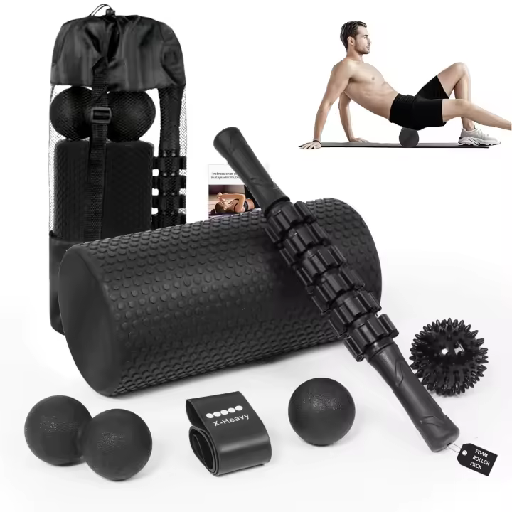 Foam Roller Kit 7-en-1, Kit de Rodillo Masaje Muscular con Rodillos de Espuma 38.5 cm, Roller Stick, Bolas Masaje y Spiky Ball, Kit de Rulo de Estiramiento para Relajación Muscular - 1