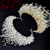 Diadema De Boda Con Perlas Y Cristales Para Mujer Joyería De Cabello Tiara Dorada Accesorios De Cabello Flor Headdress Ornamento - details 7
