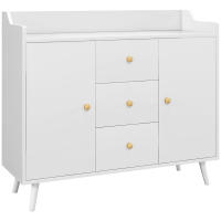HOMCOM Aparador de Salón Moderno Aparador de Cocina con 2 Puertas 3 Cajones y Patas de Madera de Pino para Comedor Pasillo Dormitorio 90x32x80 cm Blanco - details 0