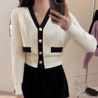 Chaqueta De Punto Para Mujer Otoño Invierno Estilo Suave V-Neck Colores Contrastantes Casual Cierre Único Tops Todoterreno - details 5