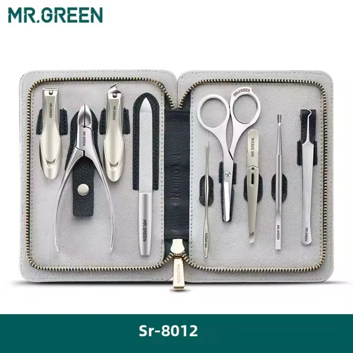Set De Manicura Y Pedicura De Lujo MR.GREEN Con Tijeras De Acero Inoxidable Y Cortauñas Kit Completo En Cuero De Vaca De Grano Completo - 1