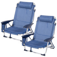 Aktive - Pack 2 sillas de playa tumbonas bajas plegables, reclinables 4 posiciones con cojín, bolsillo lateral y sistema antivuelco, estructura aluminio, 51x45x76 cm - details 0