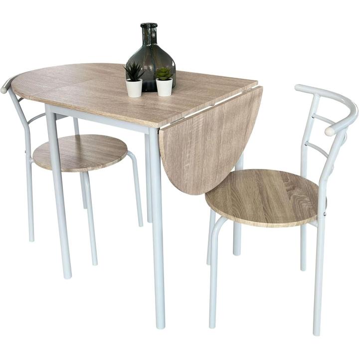 Pack de Mesa Extensible y 2 Sillas Cocina Butterfly, Mesa Plegable Comedor Roble y Blanco 55-115x61x74 cm