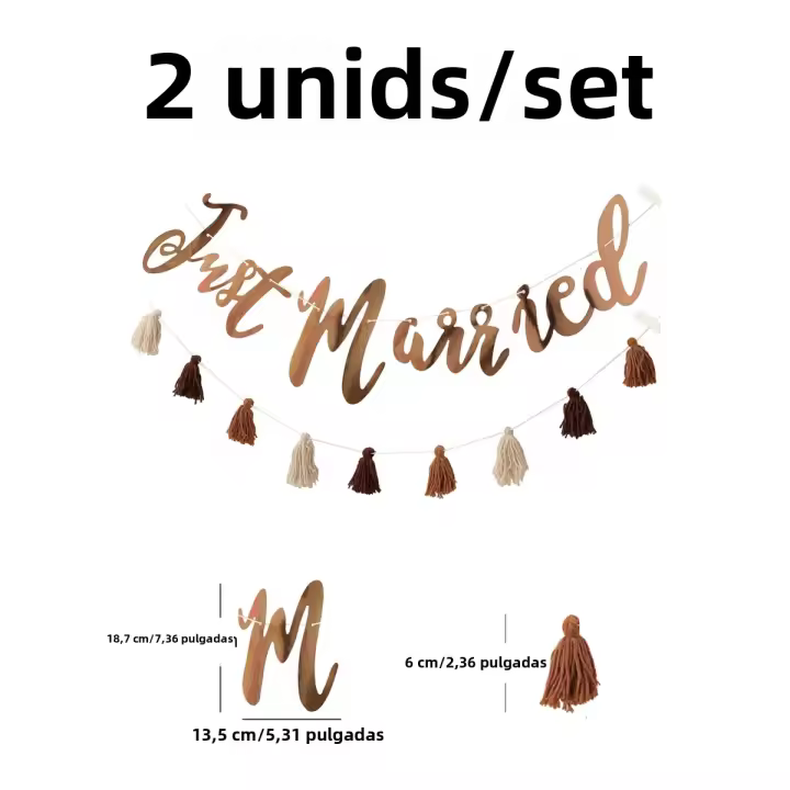 Bandeera Just Married Para Decoración De Fiesta Con Banderas Y Bandejas Material De Papel Para Bodas Y Compromisos - 1