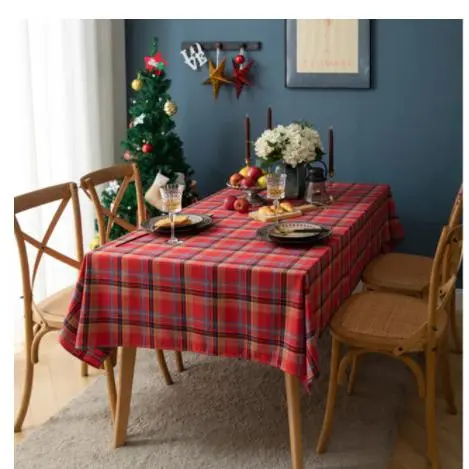 SOMY Mantel navideño, Mantel a Cuadros navideño, Mantel Rectangular Retro, Mantel a Cuadros de algodón, Mantel navideño para decoración (Rojo, 100 × 140 cm) Manteles - 1