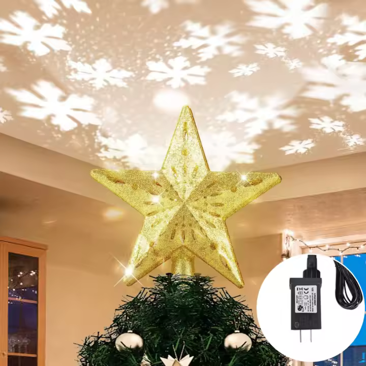 Decoración De Árbol De Navidad 3D Estrella Plateada Con LED Giratorio Proyector De Escarcha Luces Colgantes Para Fiesta Navideña - 1
