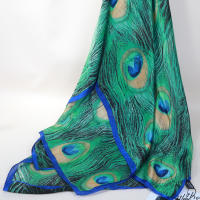 Bufanda De Pavo Real Verde Estampado Boho Vintage Para Mujer Envolvente Antigolpes Toalla De Playa Viaje Material Poliéster - details 1