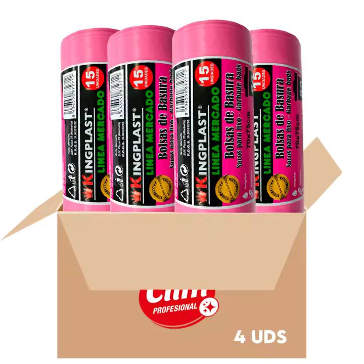 Bolsas de basura perfumada autocierre 50 litros rosa 70x75cm. Rollo 15 uds. Pack 4 rollos - 1