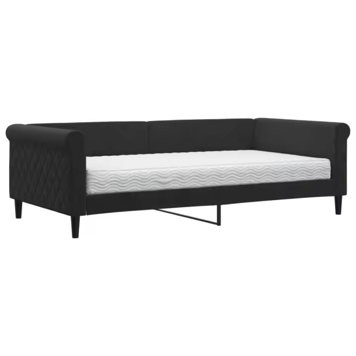 vidaXL Sofá cama con colchón terciopelo negro 100x200 cm - 1