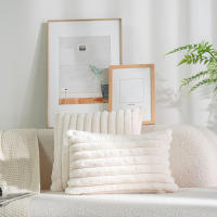 Funda De Cojín De Peluche De Conejo Falso Para Sofa Decoración De Interiores Tamaño 45x45cm Estilo Sólido Y Rayado Grueso Y Suave - details 7