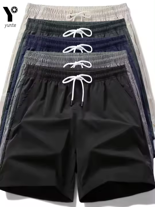 Shorts Deportivos Para Hombre 5 Colores 5-Pack Ligeros Con Cinturón Elástico Y Cordón Para Correr Y Uso Casual - 1