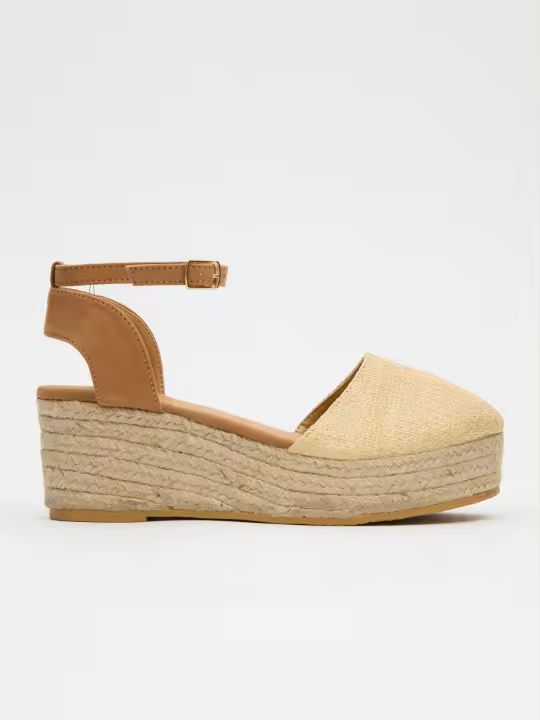 Sandalias de cuña estilo zueco fabricadas con yute y un cierre de hebilla en el tobillo INSIDE - 1