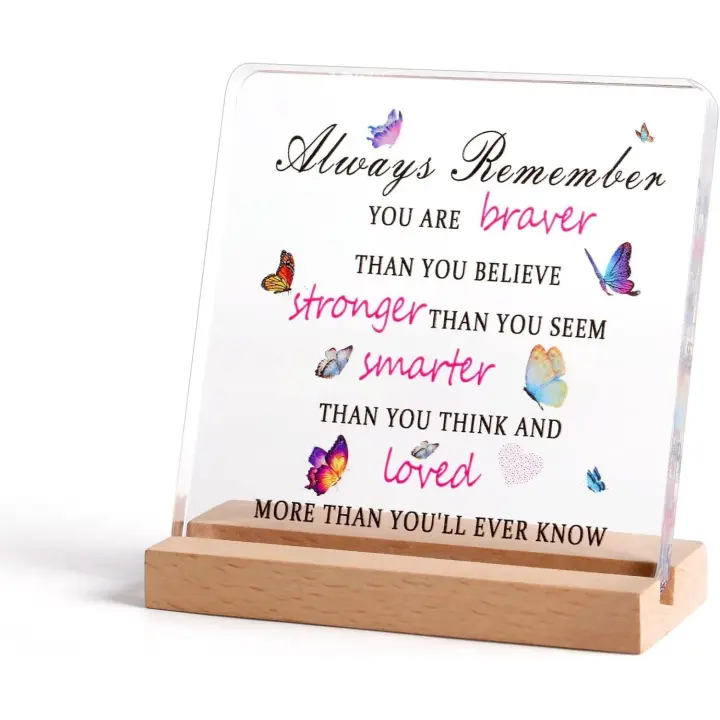 QINJIEJIE Gestos motivacionales e inspiradores para Mujeres-Placa de decoración animada con soporte de Madera - 1