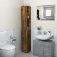 vidaXL Armario de baño madera contrachapada 25x26,5x170 cm en color Blanco/Roble Sonoma/Gris sonoma y más | almacenamiento funcional diseño moderno para baño dormitorio sala - details 5
