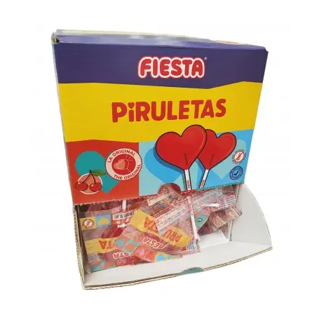 PIRULETA FIESTA CORAZON CEREZA 80 UNIDADES WWW.CHUCHEZ.COM SIN GLUTEN SIN LACTOSA APTO PARA VEGANOS - 1