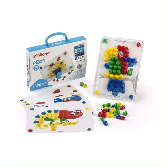 MINILAND JUEGO PEGS 20 MM 100 PIEZAS PRIMARY PEGS 23x31x4 Cms. - 1