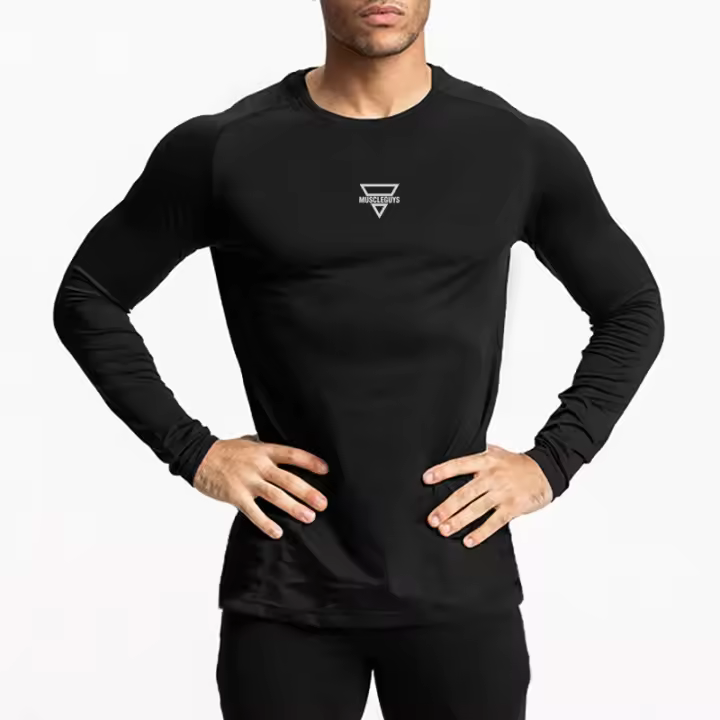 Camisetas Casuales de Moda para Hombres en Otoño Cuello Redondo, Manga Larga, Compressión Deportiva y Fitness - 1