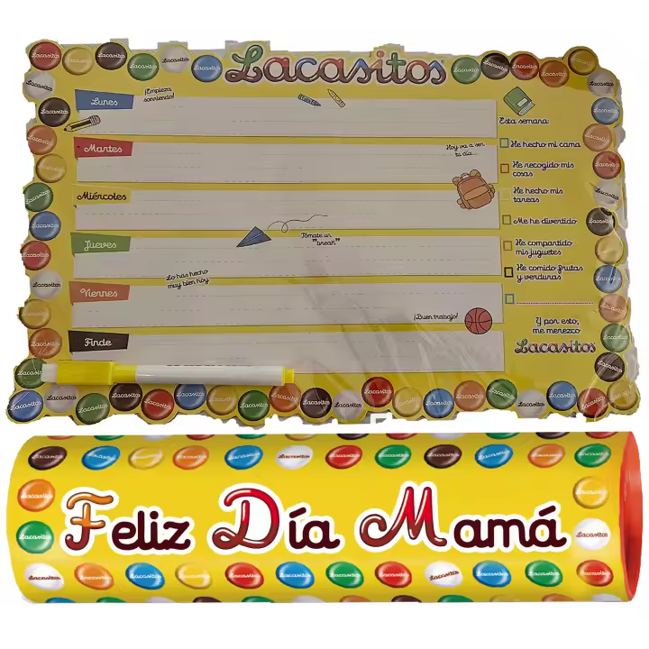 Lacasitos Megatubo 1,5 KG-"Feliz día mamá" + PLANIFICADOR MAGNÉTICO - 1