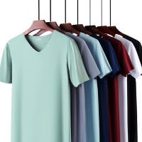 Camiseta De Verano Para Hombre Con Cuello En V Y Manga Corta Color Sólido Estilo Slim Sin Costuras Transpirable Para Viajes - details 3