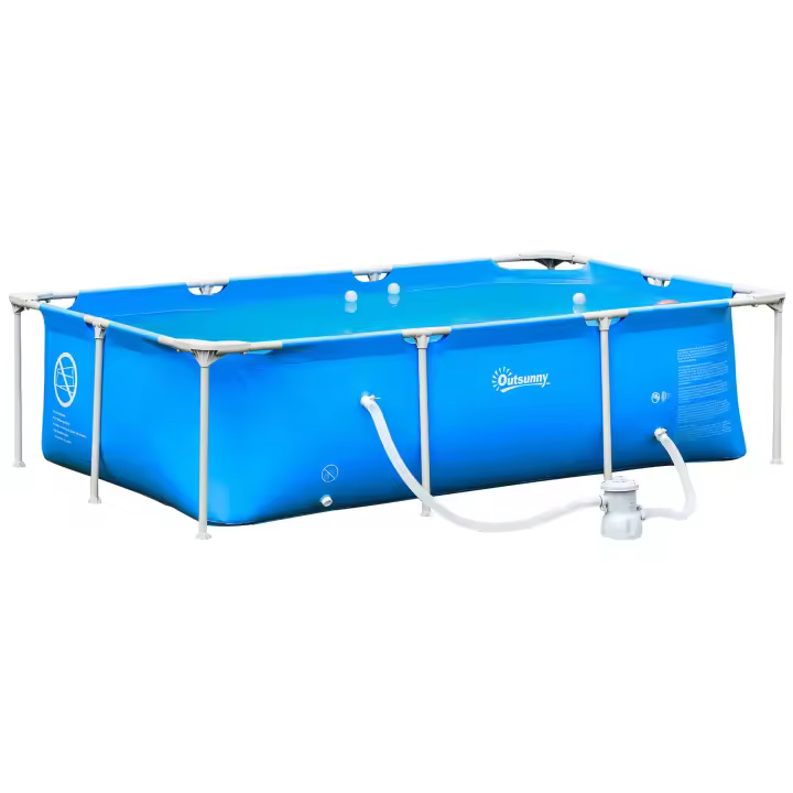 Outsunny Piscina Desmontable Tubular 252x152x65 cm o 292x190x75 cm con Depuradora de Cartucho 1200L/H Piscina Rectangular de Exterior para Adultos y Niños 2163L Azul - 1