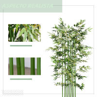 HOMCOM Bambú Artificial en Maceta de Madera de Pino 180 cm Planta Artificial con 1640 Hojas Realistas Decoración para Interior y Exterior Hogar 35x10x180 cm Verde - details 0