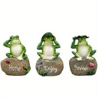 Decoración Rustica De Hogar Con Animal Ornamento De Jardín Piscina Aquascape Escritura Inglesa Rana En Piedra Resina Tamaño 10cm - details 3