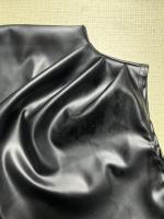 Vestido Mini De Cuero PU Estilo Europeo Y Americano Con Cuello Erguido Y Sin Mangas Pleated Irregular Para Mujer - details 5