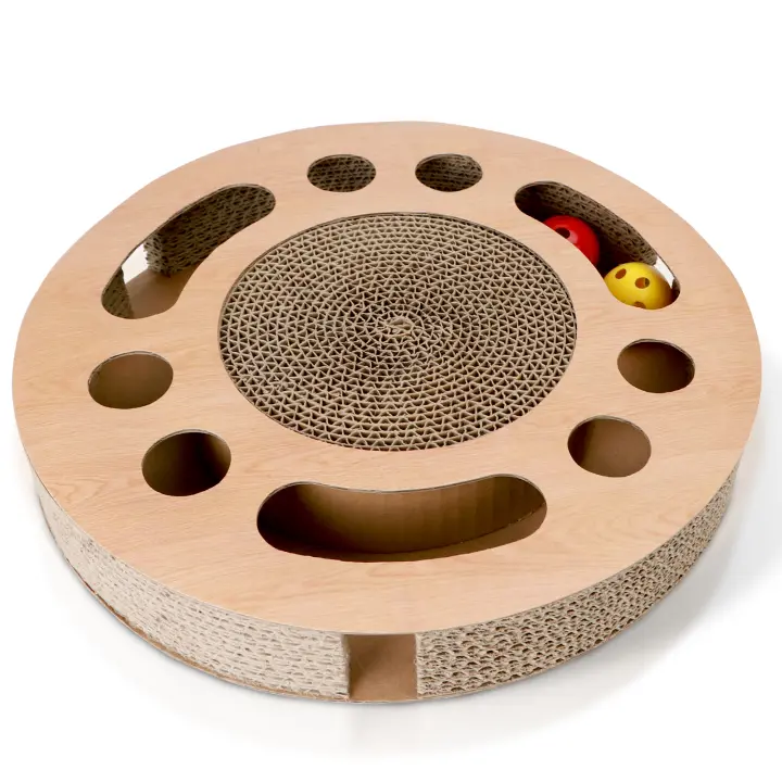 Nobleza - Rascador para Gatos con Hierba Gatera,Redonda Rascadoras de Cartón para Cama con 2 Juguetes para Gatos Interactivos Pelotas - 1