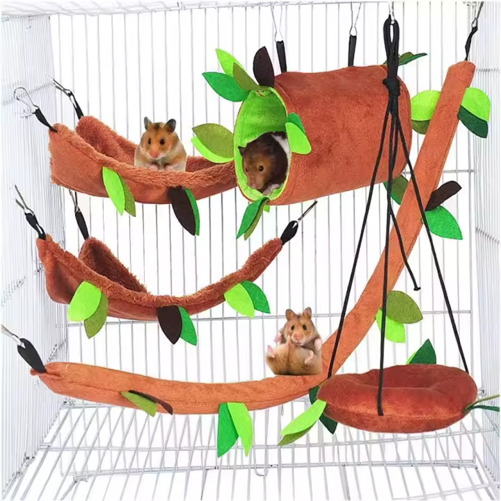 piezas de hamaca para hámster, cama colgante para ratas, casa, nido de conejillo de indias, jaula de juguete, accesorios, jaula con patrón de bosque, accesorios de juguetes, túnel colgante de hojas y SW - 1