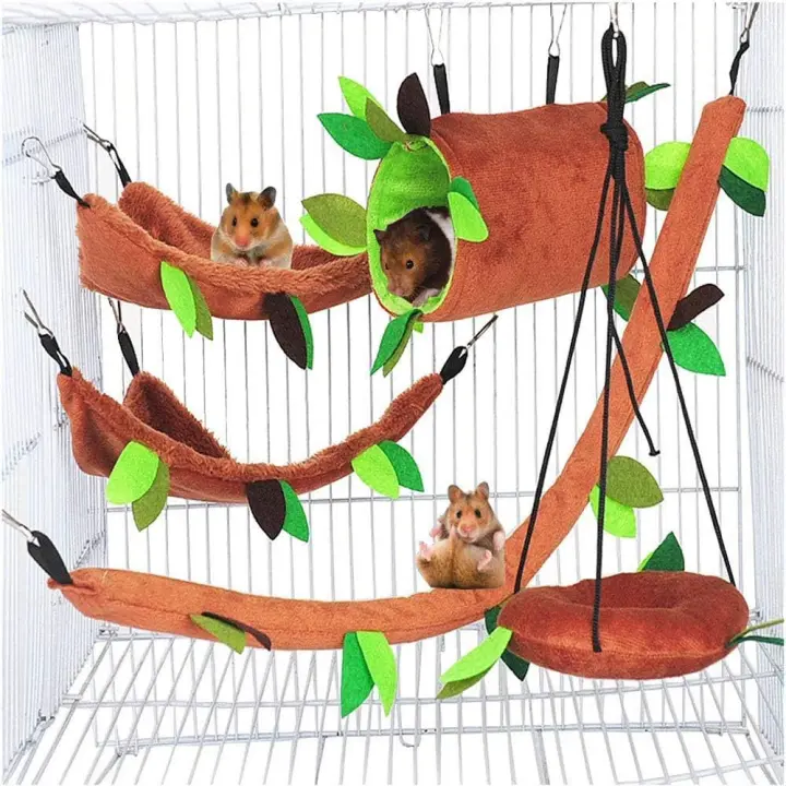 piezas de hamaca para hámster, cama colgante para ratas, casa, nido de conejillo de indias, jaula de juguete, accesorios, jaula con patrón de bosque, accesorios de juguetes, túnel colgante de hojas y SW - 1