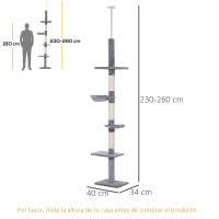PawHut Árbol Rascador para Gatos 40x34x230-260 cm Árbol Escalador de Gato para Fijar al Techo Altura Ajustable con Plataformas Hamaca y Postes de Sisal Beige - details 2