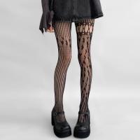 Medias De Un Pie En Y2K Estilo Millennial Con Patrón De Corazón En Punto De Tul Y Estriado Negro Para Mujer - details 0