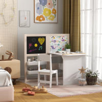 AIYAPLAY Mesa y Silla Infantil de 2 Piezas Mesa Infantil con Silla y Caballete Plegable para Niños de +3 Años con Estantes y Rollo de Papel para Dormitorio Sala de Juegos Blanco - details 1