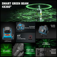 GZG 4 X 360 Láser Nivel Automático Profesional 16 Líneas 4D Pantalla LCD Herramienta De Piso De Azulejos Verde - details 7