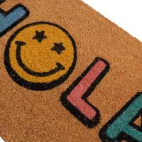 DISTRIBUX Felpudo Hola con cara sonriente Para Puerta Entrada de Casa Base Goma Antideslizante Material Fibra de Coco 100% Natural Decoración Hogar 40 x 70 cm Alfombrilla Fibra de Coco Original y Divertida - details 1