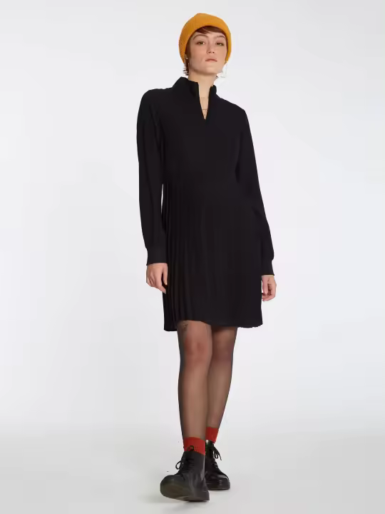 Vestido Volcom Sabilly para Mujer Negro Plisado Manga Larga - 1
