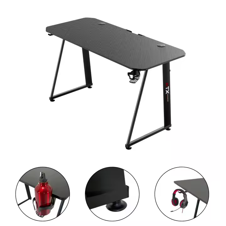 Mesa ZStyle-Escorio para Juegos-Escorio-Estación de computadoras-Carbono-Gestión de cables-Soporte para auriculares-Portavasasas-Portátiles para Juegos-Gamer-Oficina-Sala-Salón-Fuerte-Ergonómico - 1