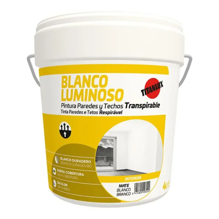 TITAN Pintura Interior Mate Blanco Luminoso 4L Transpirable - TITAN - 25774  Pinturas y Colores Pintura Pared - 1