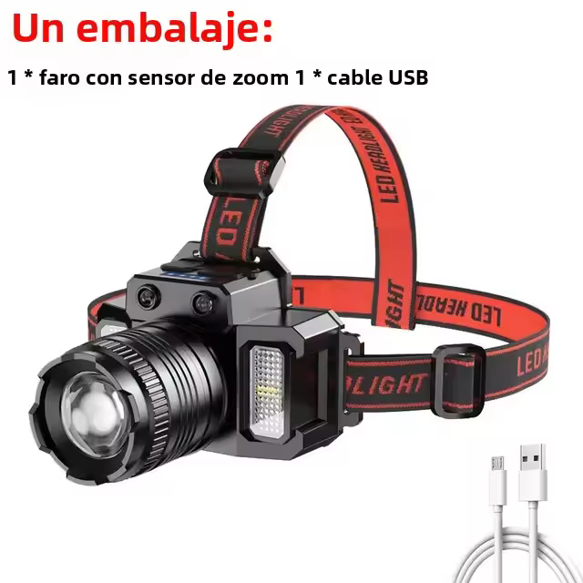 Lámpara Frontal LED Super Brillante T51 Con Sensor Y Batería Integrada Recargable USB C Para Camping Pesca Torcha Led - 1