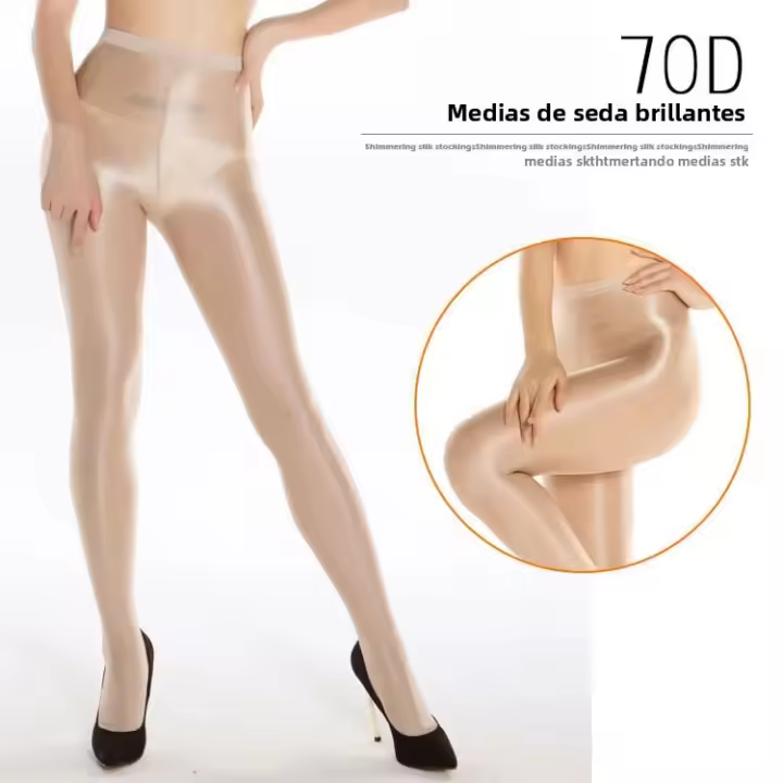 Medias Reflectantes De Aceite De Escenario Para Mujer Tights De Brillo Plateado Y Plateado Con Diseño De Pantimedias Sissy - 1