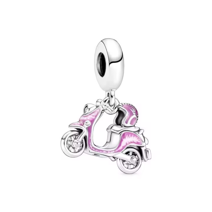 PANDORA Charm Colgante Plata de Ley Moto Scooter Rosa Adornado con Esmalte - 1