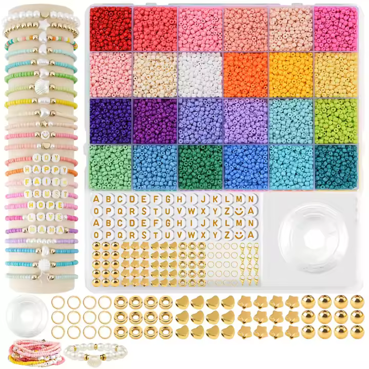 Kit De Cuentas Pequeñas Coloreadas 3mm Con Organizador Para Creación De Joyería Pulseras Y Collares DIY Acero Inoxidable Y Vidrio - 1