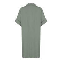 Vestido Elegante De Verano Para Mujer Con Cuello En V Y Mangas Cortas Botones Y Cuello Encogible Vestido De Oficina Para Dama Con Estilo Robe - details 13