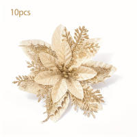 10pcs Decoración De Navidad De Polvo Dorado Flor Simulada Decoración De Árbol De Navidad Flores De Estilo Cabeza De Flor Material Plástico - details 4