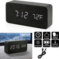 Reloj De Alarma Digital Con Pantalla LED Y Temperatura Reloj De Mesa De Madera Para Dormitorio Oficina Viaje Decoración - details 8