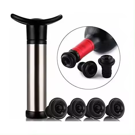 Bomba de vino Bomba de vacío de acero inoxidableUtilizada para la conservación del vino, la bomba de vino se utiliza para eliminar el aire y la conservación del vino al vacío, con 4 tapones - 1