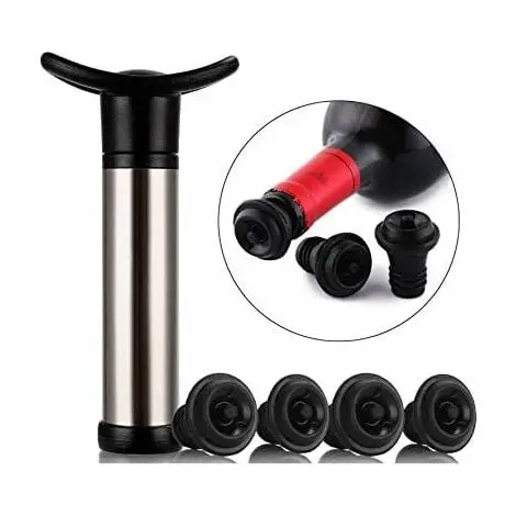 Bomba de vino Bomba de vacío de acero inoxidableUtilizada para la conservación del vino, la bomba de vino se utiliza para eliminar el aire y la conservación del vino al vacío, con 4 tapones - 1